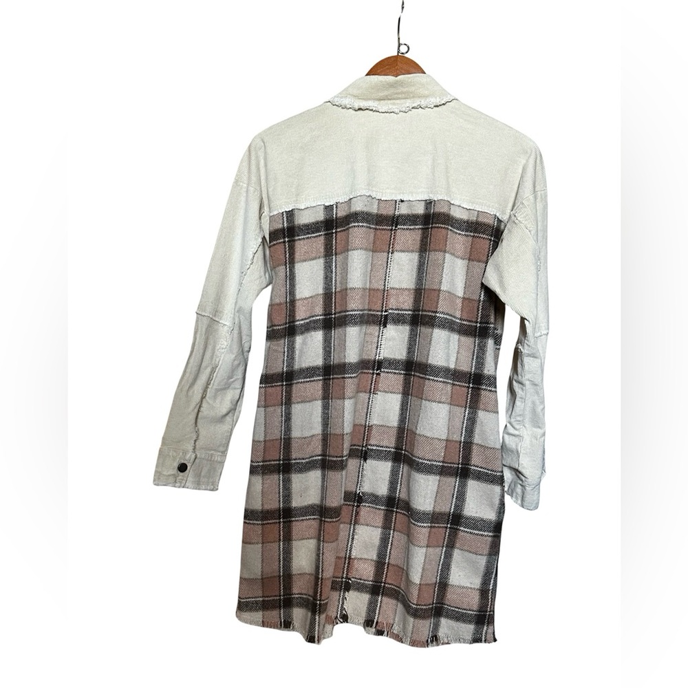 Plaid Shacket Corduroy Sleeve Jacket Cream Pink Women’s Size Small. - Picture 2 of 10
